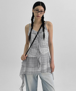 ミニワンピース チェックキャミソールミニワンピース GREY