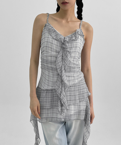 ミニワンピース チェックキャミソールミニワンピース GREY