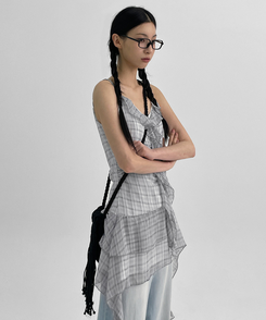 ミニワンピース チェックキャミソールミニワンピース GREY