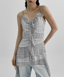 ミニワンピース チェックキャミソールミニワンピース GREY