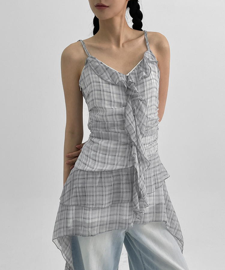 チェックキャミソールミニワンピース GREY