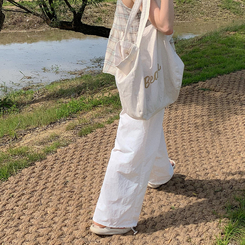 コットンパンツ ストリングナイロンバンディングワイドパンツ IVORY