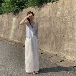 コットンパンツ ストリングナイロンバンディングワイドパンツ IVORY