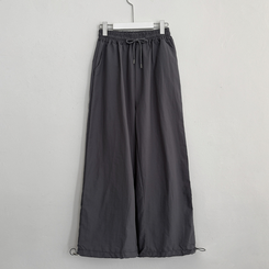 コットンパンツ ストリングナイロンバンディングワイドパンツ