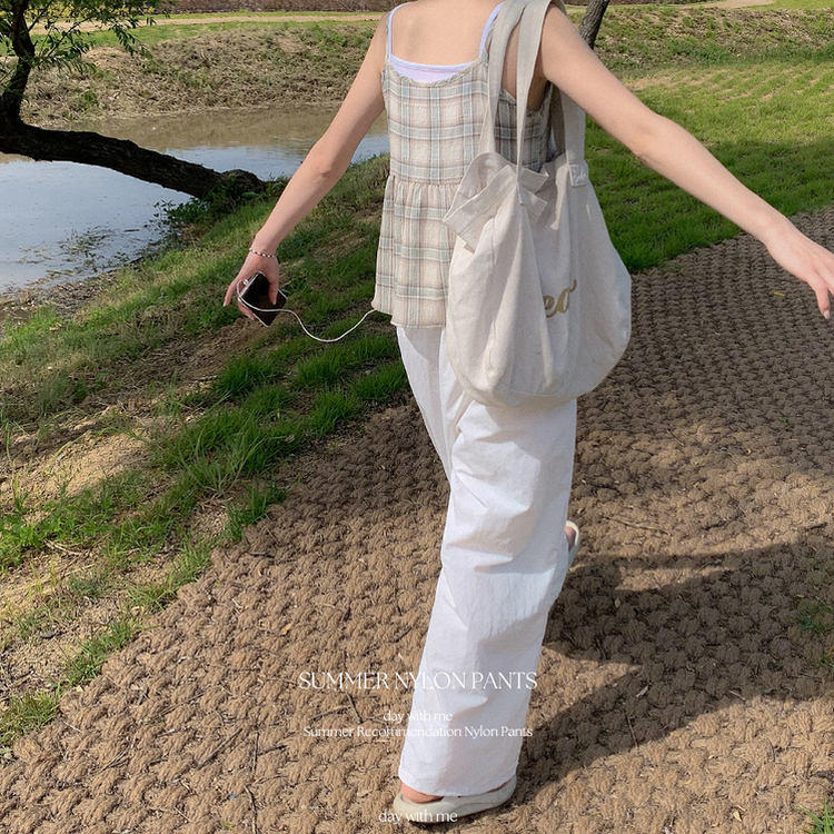 ストリングナイロンバンディングワイドパンツ IVORY