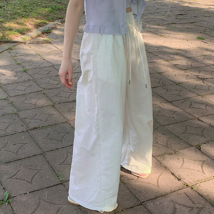 ストリングナイロンバンディングワイドパンツ IVORY