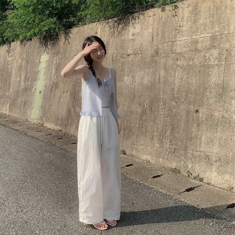 ストリングナイロンバンディングワイドパンツ IVORY