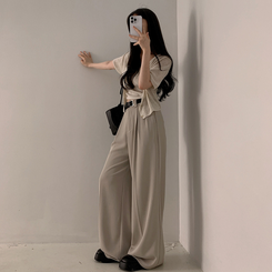 スラックス 【ベルト付き】ツーピンタックワイドスラックス BEIGE