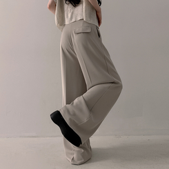 スラックス 【ベルト付き】ツーピンタックワイドスラックス BEIGE
