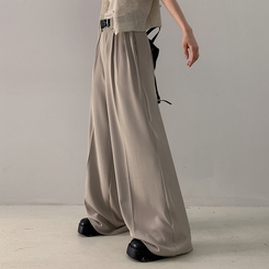 スラックス 【ベルト付き】ツーピンタックワイドスラックス BEIGE