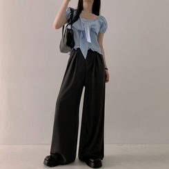 スラックス 【ベルト付き】ツーピンタックワイドスラックス GREY