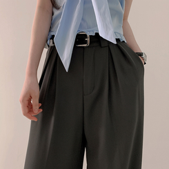 スラックス 【ベルト付き】ツーピンタックワイドスラックス GREY