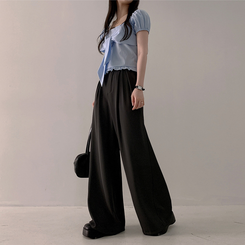 スラックス 【ベルト付き】ツーピンタックワイドスラックス GREY