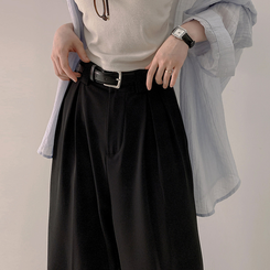 スラックス 【ベルト付き】ツーピンタックワイドスラックス BLACK