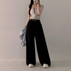 スラックス 【ベルト付き】ツーピンタックワイドスラックス BLACK