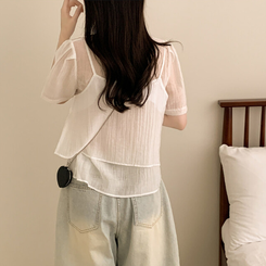 ベスト 【SET】シフォンビスチェ 半袖ブラウス(5color) IVORY