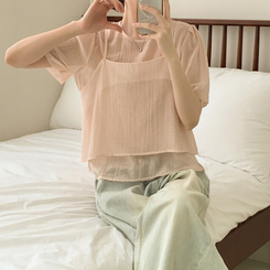 ベスト 【SET】シフォンビスチェ 半袖ブラウス(5color) PINK
