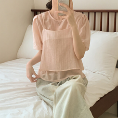 ベスト 【SET】シフォンビスチェ 半袖ブラウス(5color) PINK