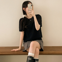 ベスト 【SET】シフォンビスチェ 半袖ブラウス(5color) BLACK