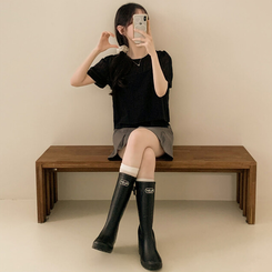 ベスト 【SET】シフォンビスチェ 半袖ブラウス(5color) BLACK