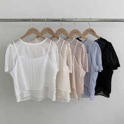 ベスト 【SET】シフォンビスチェ 半袖ブラウス(5color)