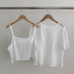 ベスト 【SET】シフォンビスチェ 半袖ブラウス(5color)