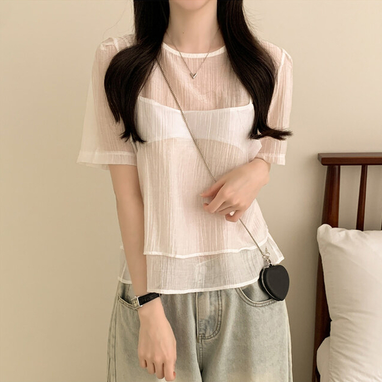 【SET】シフォンビスチェ 半袖ブラウス(5color) IVORY
