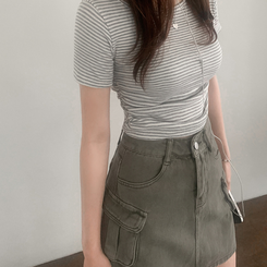 カーゴデニムミニスカート KHAKI