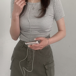 カーゴデニムミニスカート KHAKI