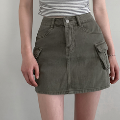 カーゴデニムミニスカート KHAKI