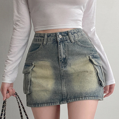 カーゴデニムミニスカート BLUE DENIM