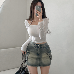 カーゴデニムミニスカート BLUE DENIM