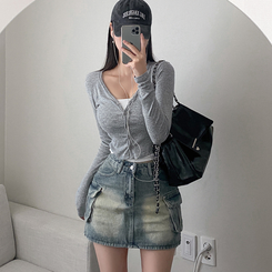 カーゴデニムミニスカート BLUE DENIM
