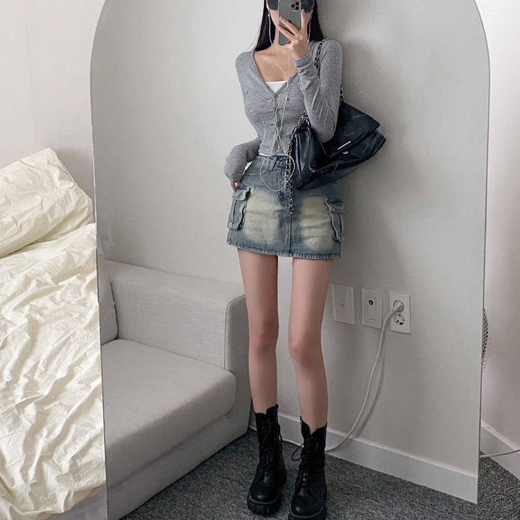 カーゴデニムミニスカート BLUE DENIM