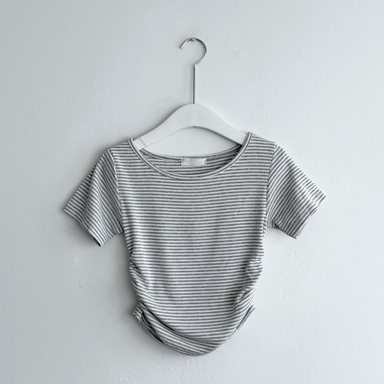 ストライプスリムシャーリング半袖Tシャツ