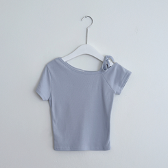 半袖Tシャツ アンバランスオフショルダーリボン半袖Tシャツ