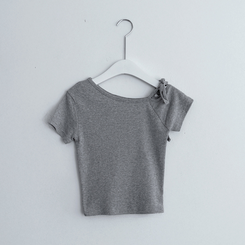 半袖Tシャツ アンバランスオフショルダーリボン半袖Tシャツ