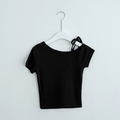 半袖Tシャツ アンバランスオフショルダーリボン半袖Tシャツ