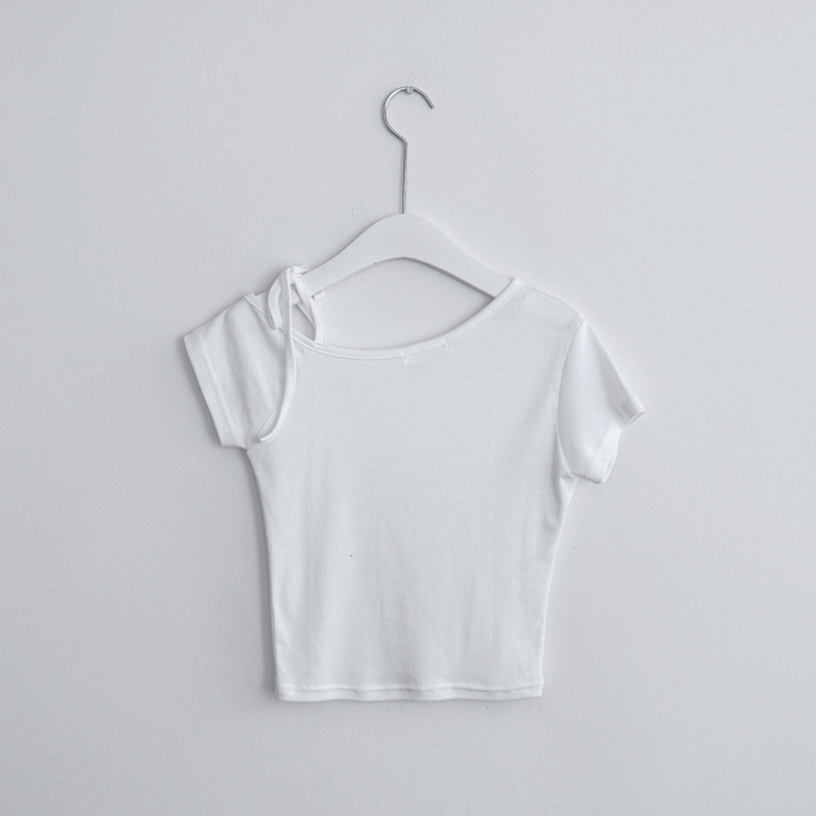 アンバランスオフショルダーリボン半袖Tシャツ