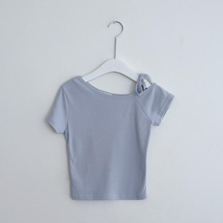 アンバランスオフショルダーリボン半袖Tシャツ