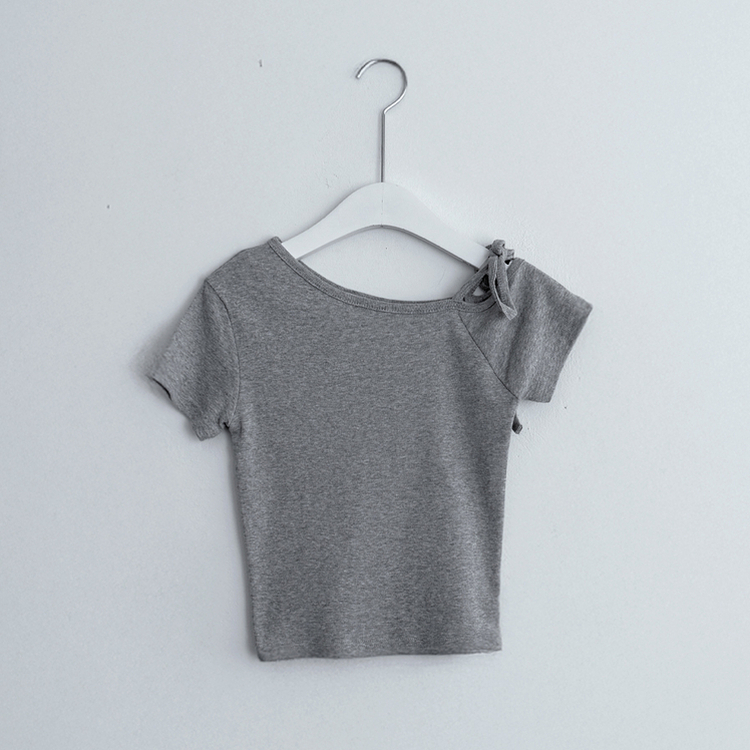 アンバランスオフショルダーリボン半袖Tシャツ