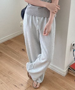 コットンパンツ ストライプバンディングパンツ BLUE
