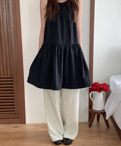 コットンパンツ ストライプバンディングパンツ BLACK