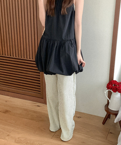 コットンパンツ ストライプバンディングパンツ BLACK
