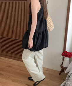 コットンパンツ ストライプバンディングパンツ BLACK