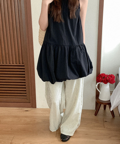 コットンパンツ ストライプバンディングパンツ BLACK