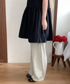 コットンパンツ ストライプバンディングパンツ BLACK