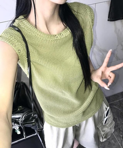 ニット メッシュニットキャミソール OLIVE