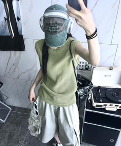 ニット メッシュニットキャミソール OLIVE
