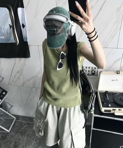 ニット メッシュニットキャミソール OLIVE